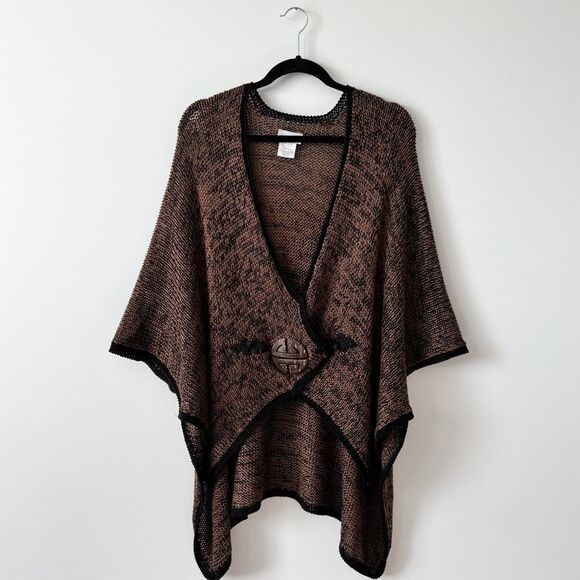 Soft Surroundings Sweaters - Soft surroundings poncho style cardigan knit art to wear lagenlook brown‎